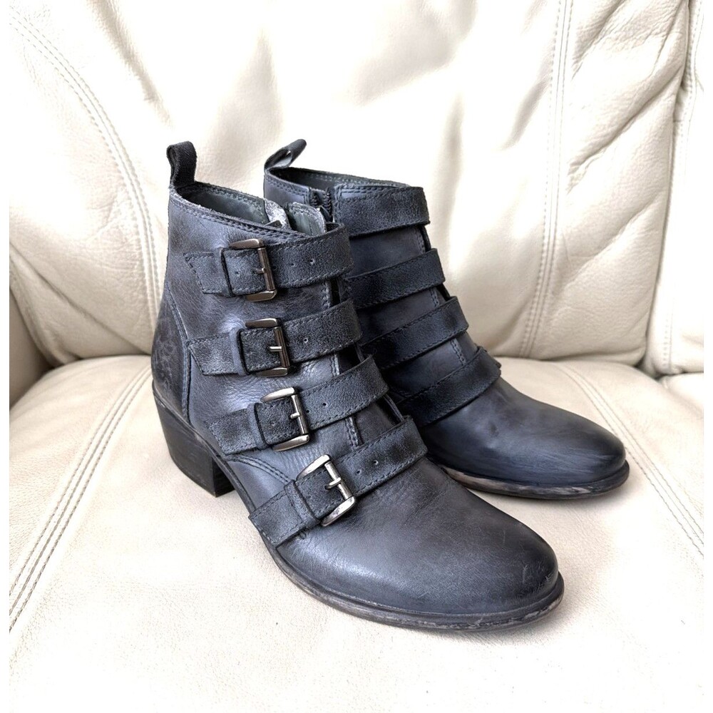Roan by Bed Stu Womens Leather Boots Size 8 Disstressed Moto Biker Buckle Gray
